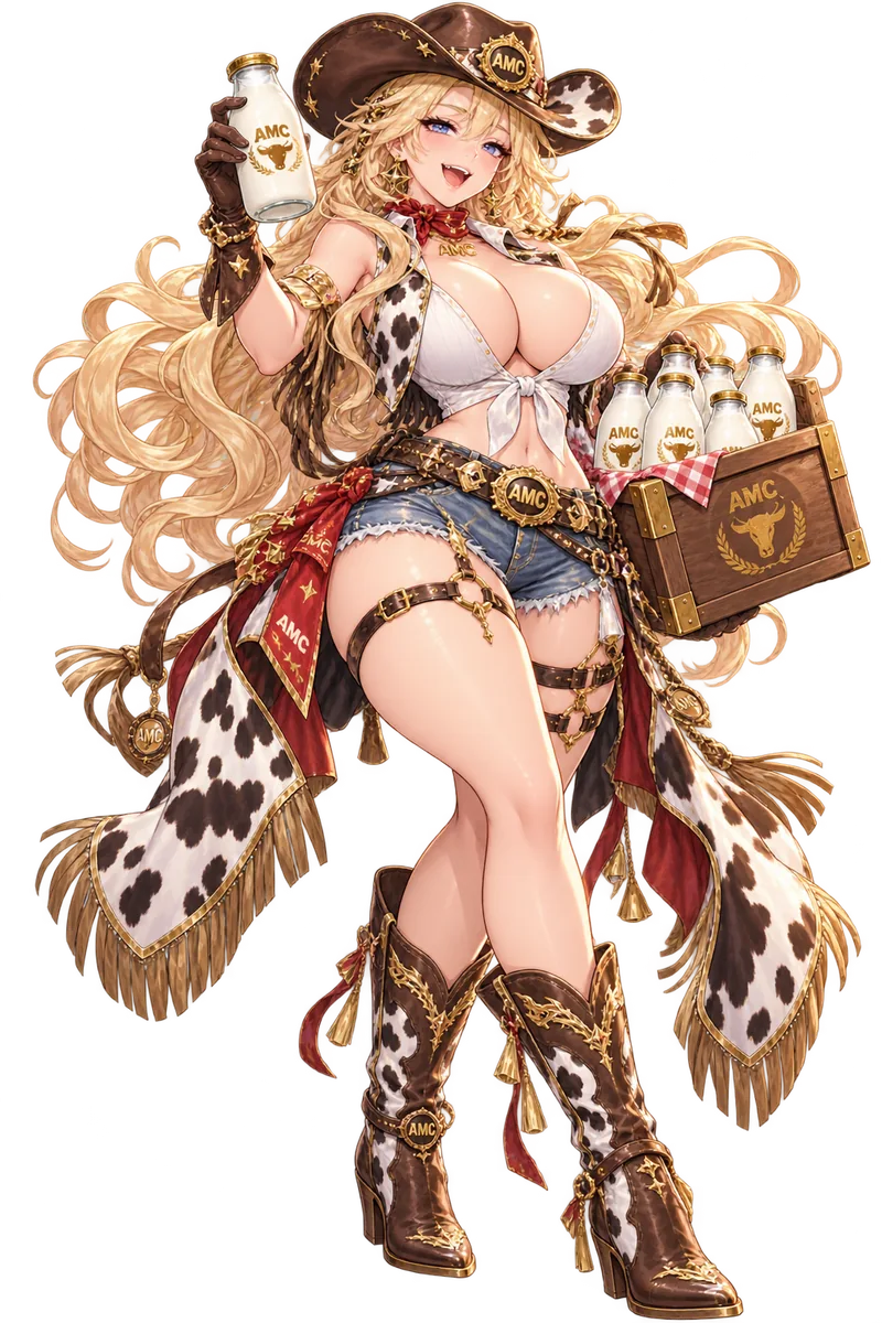 The Dairy Heiress holding a crate of AMC milk bottles